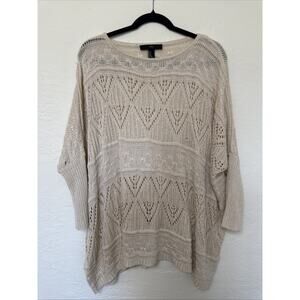 Oversized Drop Shoulder Cream beige Sweater Size Medium loose knit boho